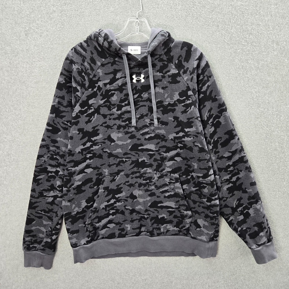 Under Armour Men Sweatshirt Medium Gray Camo Hoodie Logo Drawstring‎ Pullover